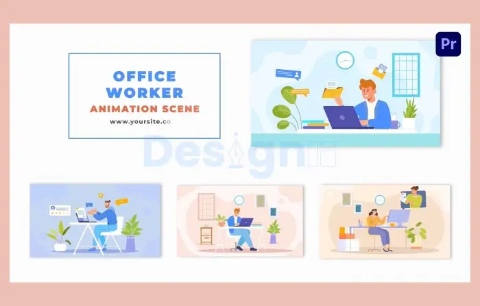 Office Worker Flat 2D Character Animation Scene